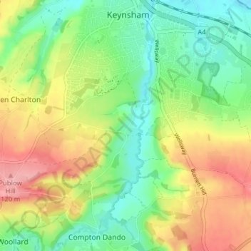 Topografische Karte Chewton Keynsham, Höhe, Relief