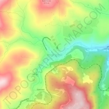 Topografische Karte Mount Savage, Höhe, Relief