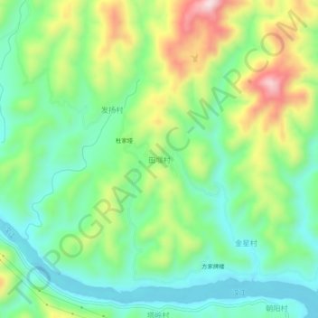 Topografische Karte 田堰村, Höhe, Relief