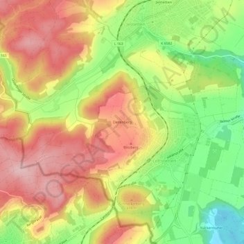 Topografische Karte Dietenberg, Höhe, Relief