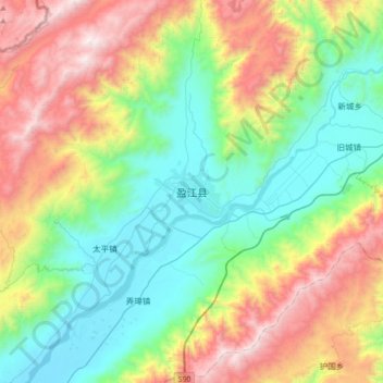 Topografische Karte 盈江县, Höhe, Relief