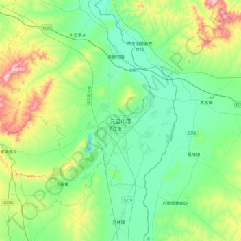 Topografische Karte 元宝山区, Höhe, Relief