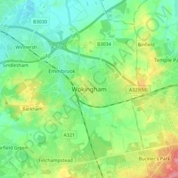 Topografische Karte Wokingham, Höhe, Relief