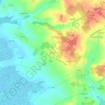 Topografische Karte Liboulas, Höhe, Relief