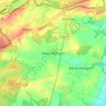 Topografische Karte Haute-Rentgen, Höhe, Relief