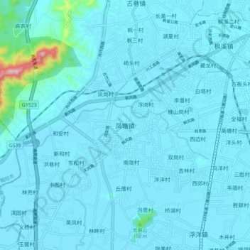 Topografische Karte 凤塘镇, Höhe, Relief