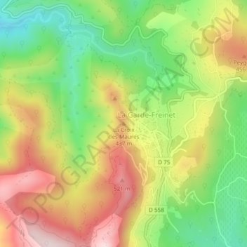 Topografische Karte La Croix des Maures, Höhe, Relief