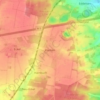 Topografische Karte Klecken, Höhe, Relief