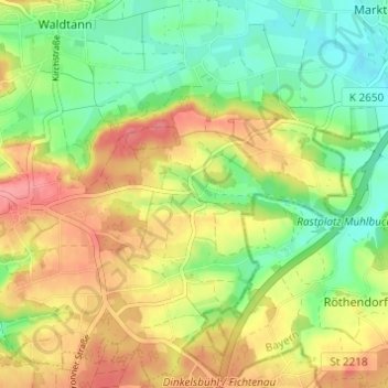 Topografische Karte Schönbronn, Höhe, Relief
