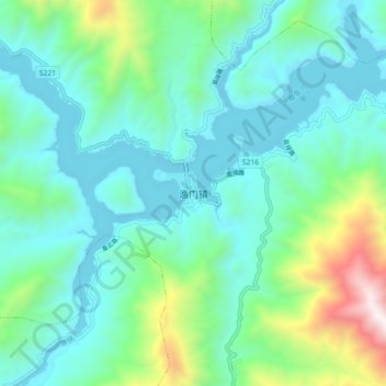 Topografische Karte 渔门镇, Höhe, Relief