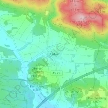 Topografische Karte Etsdorf, Höhe, Relief