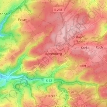 Topografische Karte Benenberg, Höhe, Relief