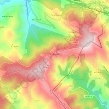 Topografische Karte O Cebreiro, Höhe, Relief