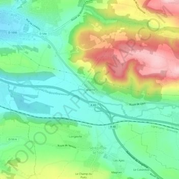 Topografische Karte Coiranne, Höhe, Relief