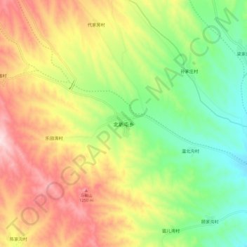 Topografische Karte 北新屯乡, Höhe, Relief