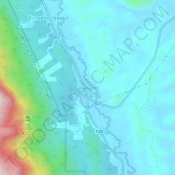 Topografische Karte Jelawang, Höhe, Relief
