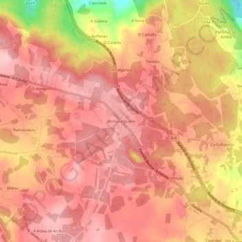 Topografische Karte Montesalgueiro, Höhe, Relief