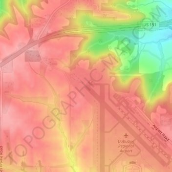 Topografische Karte Airport Elevation, Höhe, Relief