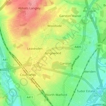 Topografische Karte Kingswood, Höhe, Relief