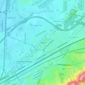 Topografische Karte Kingston, Höhe, Relief