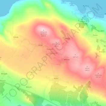 Topografische Karte Slivnica, Höhe, Relief