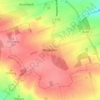 Topografische Karte Wiegleben, Höhe, Relief