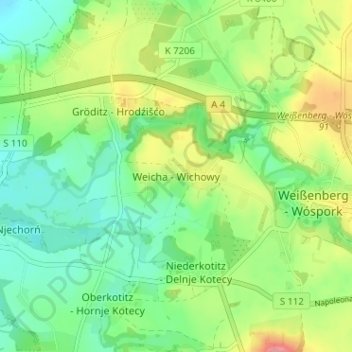 Topografische Karte Weicha, Höhe, Relief