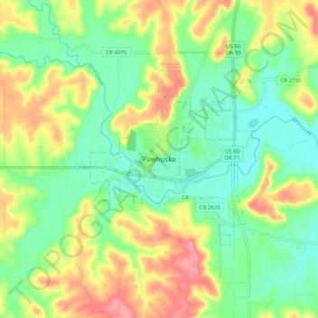 Topografische Karte Pawhuska, Höhe, Relief
