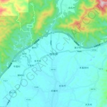 Topografische Karte 地豆镇, Höhe, Relief