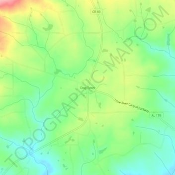 Topografische Karte Dog Town, Höhe, Relief