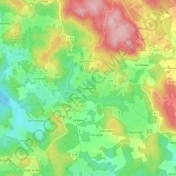 Topografische Karte Outrelaigue, Höhe, Relief