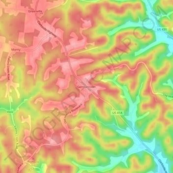 Topografische Karte Germantown, Höhe, Relief