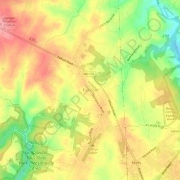 Topografische Karte Fallston, Höhe, Relief