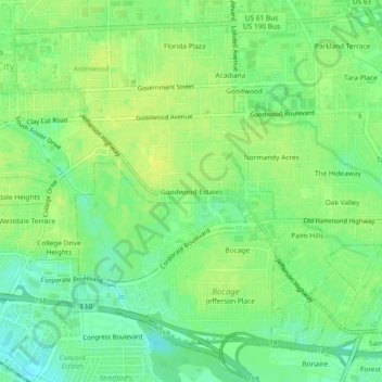 Topografische Karte Goodwood Estates, Höhe, Relief