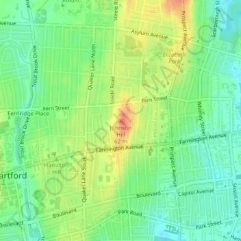 Topografische Karte Johnson Hill, Höhe, Relief