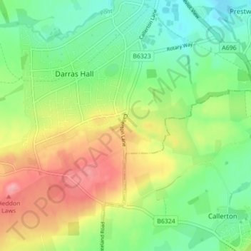 Topografische Karte High Callerton, Höhe, Relief