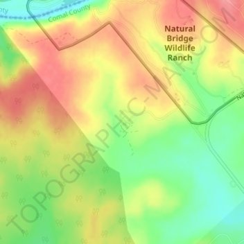 Topografische Karte Natural Bridge Caverns, Höhe, Relief