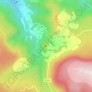 Topografische Karte La Roche Vendeix, Höhe, Relief