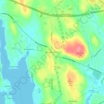 Topografische Karte Manitock Spring, Höhe, Relief