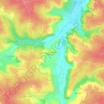 Topografische Karte Mirambeau, Höhe, Relief