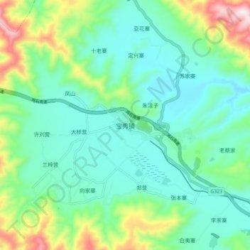 Topografische Karte 宝秀镇, Höhe, Relief