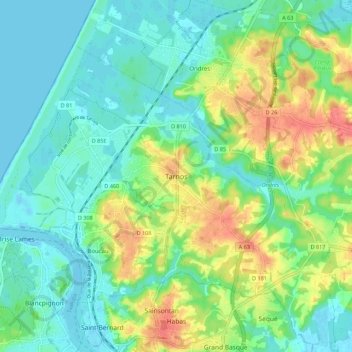 Topografische Karte Tarnos, Höhe, Relief