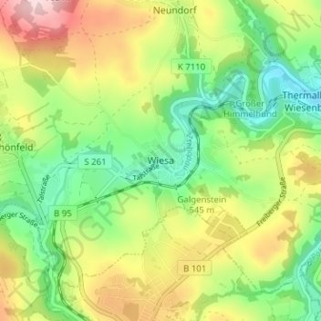 Topografische Karte Wiesa, Höhe, Relief