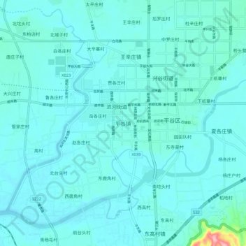 Topografische Karte 平谷镇, Höhe, Relief