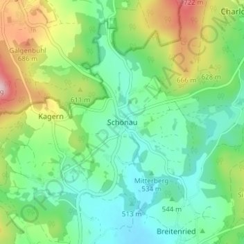 Topografische Karte Schönau, Höhe, Relief