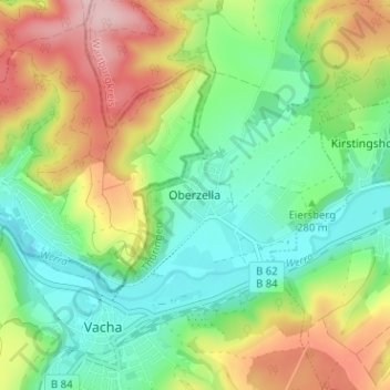Topografische Karte Oberzella, Höhe, Relief