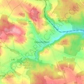 Topografische Karte Oberhöflein, Höhe, Relief