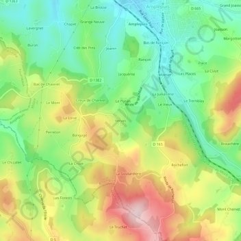 Topografische Karte Vervas, Höhe, Relief