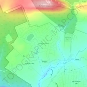 Topografische Karte Holiday Poconos, Höhe, Relief