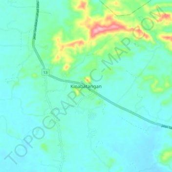 Topografische Karte Kinabatangan, Höhe, Relief
